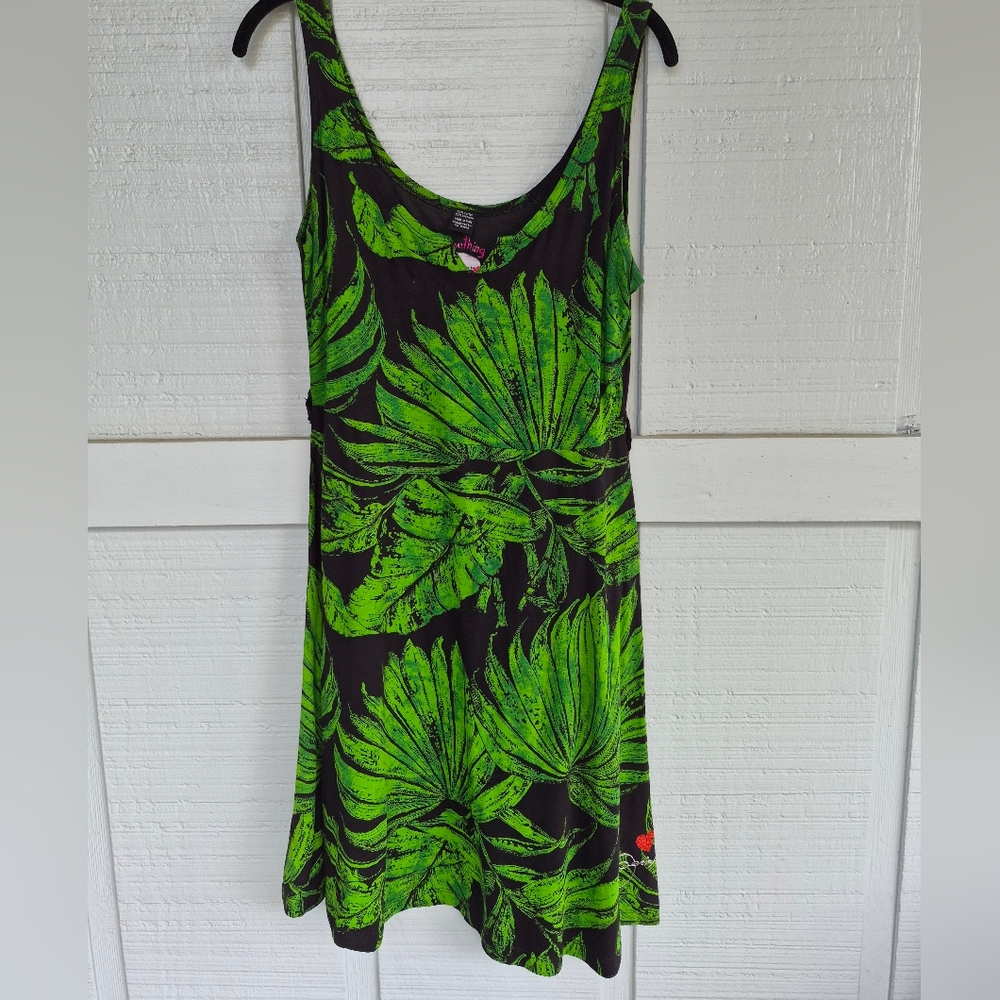 Desigual SAY SOMETHING NICE Dress Palm Leaf Print Sleeveless Black and Green L